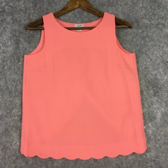 J Crew Top XXS Womens Scallop Hem Open Overlapped Back Solid Casual Preppy Pink - Picture 1 of 14
